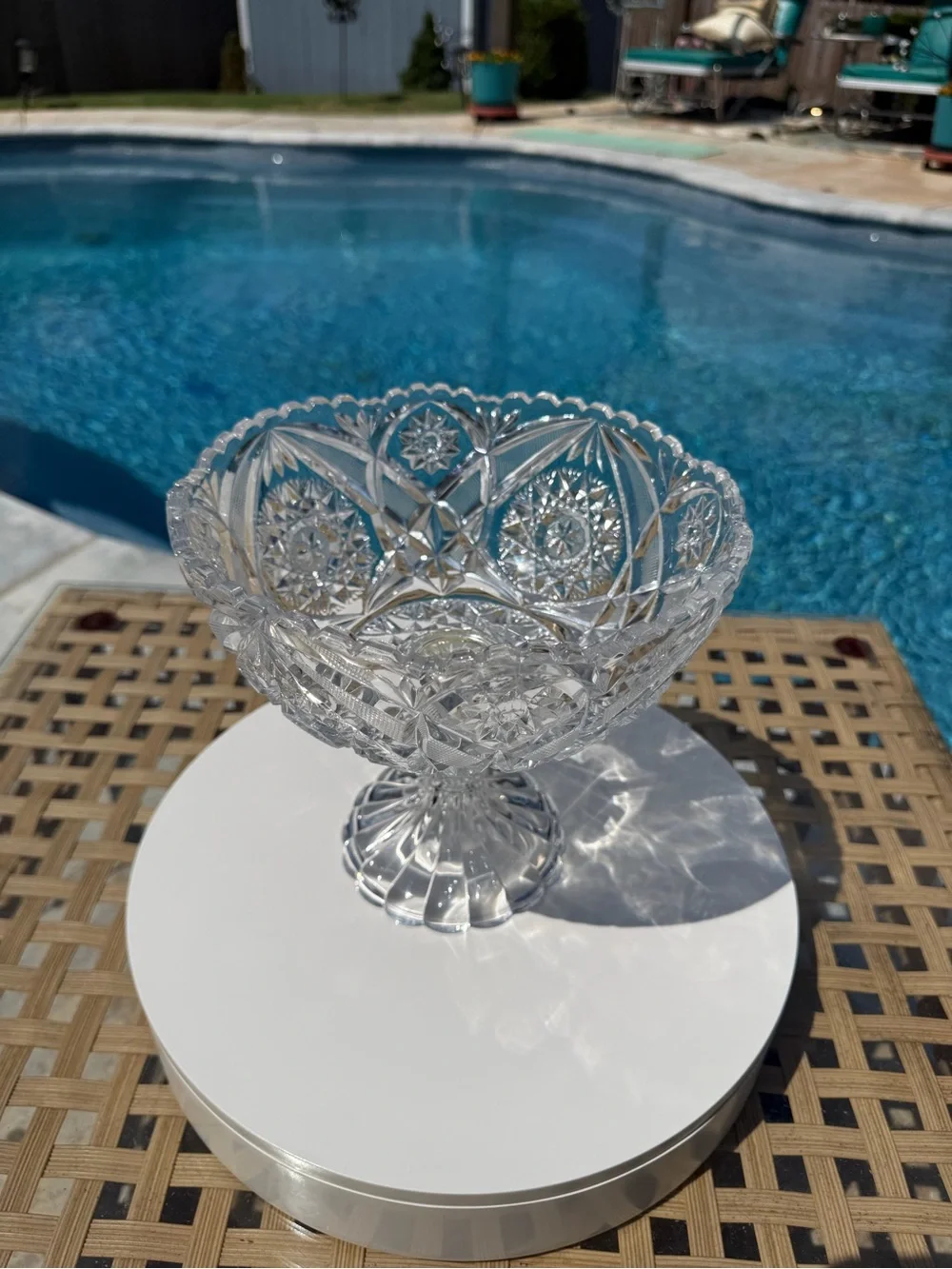Cut Crystal Compote Bowl - Clear Glass Pedestal